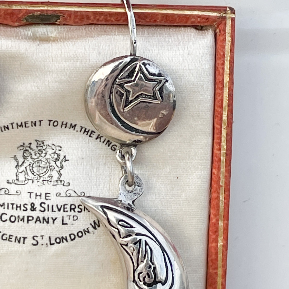 Vintage Silver Crescent Moon & Star earrings