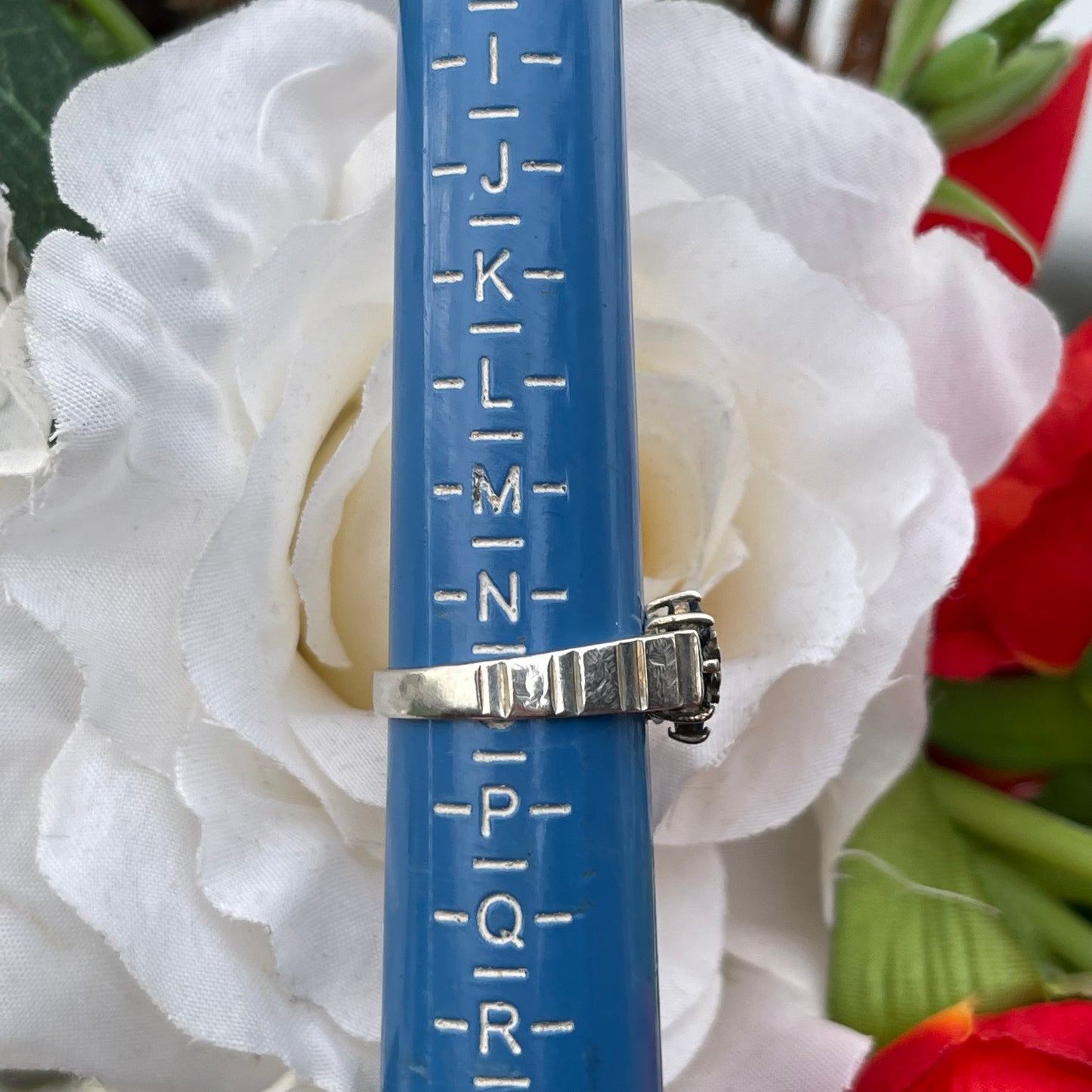 Vintage Sterling Silver Diamond & Sapphire Flower Cluster Ring 925 O