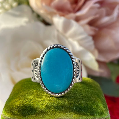 Vintage Sterling Silver Sleeping Beauty Turquoise Carolyn Pollack Ring S 14g