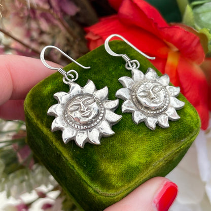 Vintage Sterling Silver Sun Face Earrings Celestial 90s