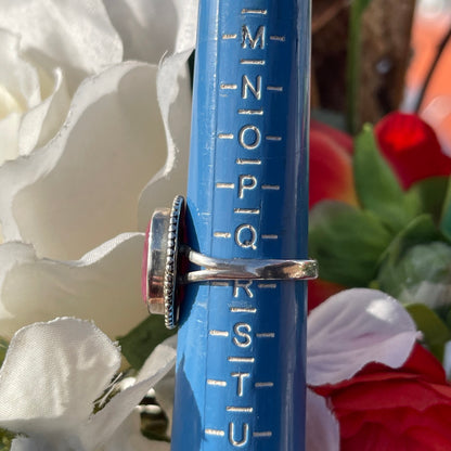 Vintage Sterling Silver Ruby Pink Statement Ring Q