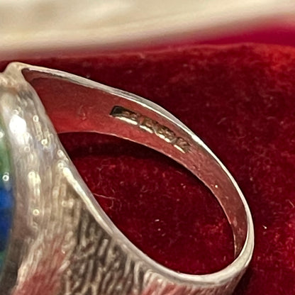 Vintage Sterling Silver Azurite Malachite Signet Ring 1994 6.9g P