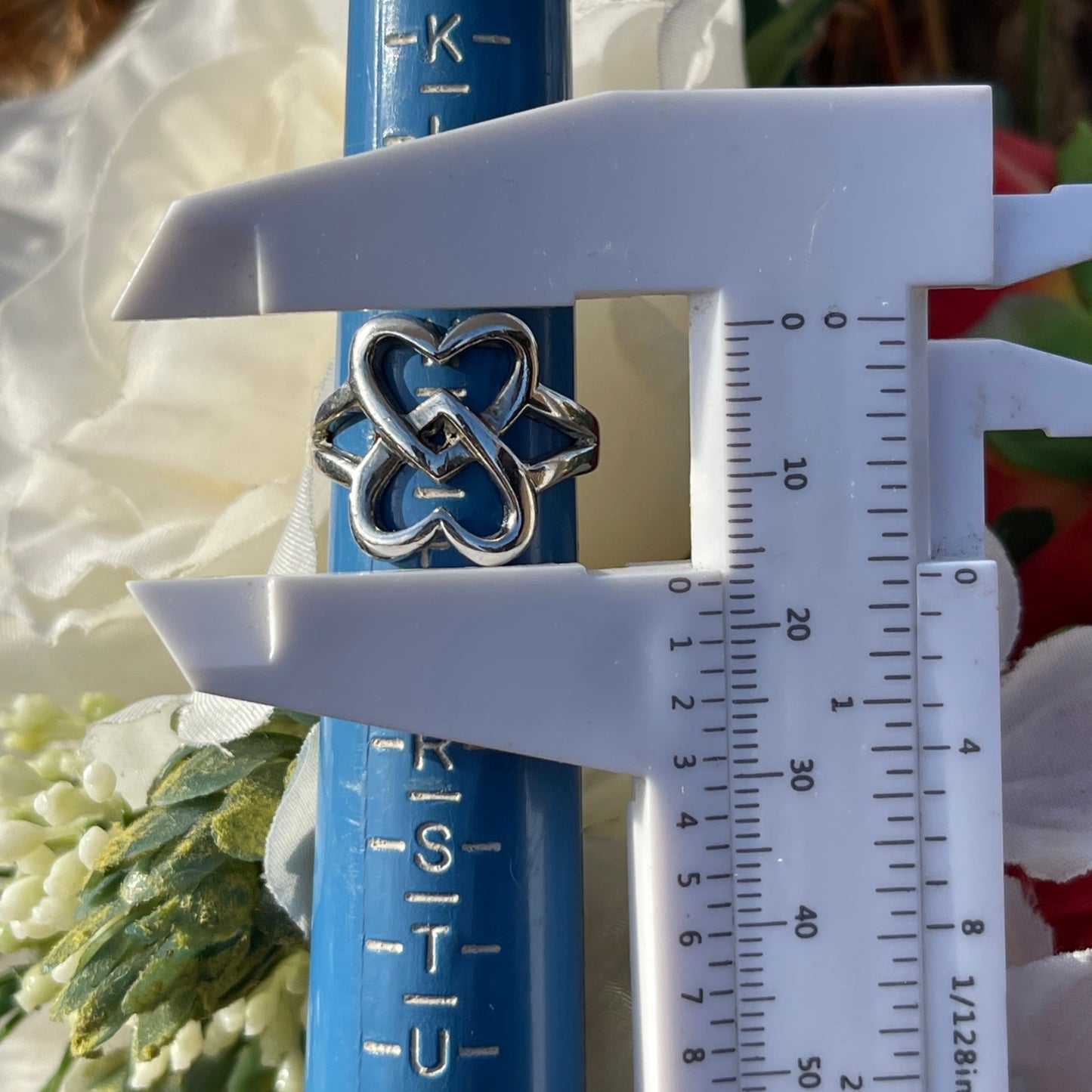 Vintage Sterling Silver Interlocking Hearts Chunky Ring O