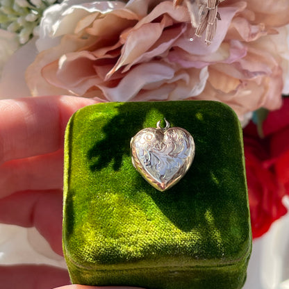 Antique Victorian 9ct Rolled Gold Heart Engraved Locket Pendant Yellow Puffy 1890 1.5g