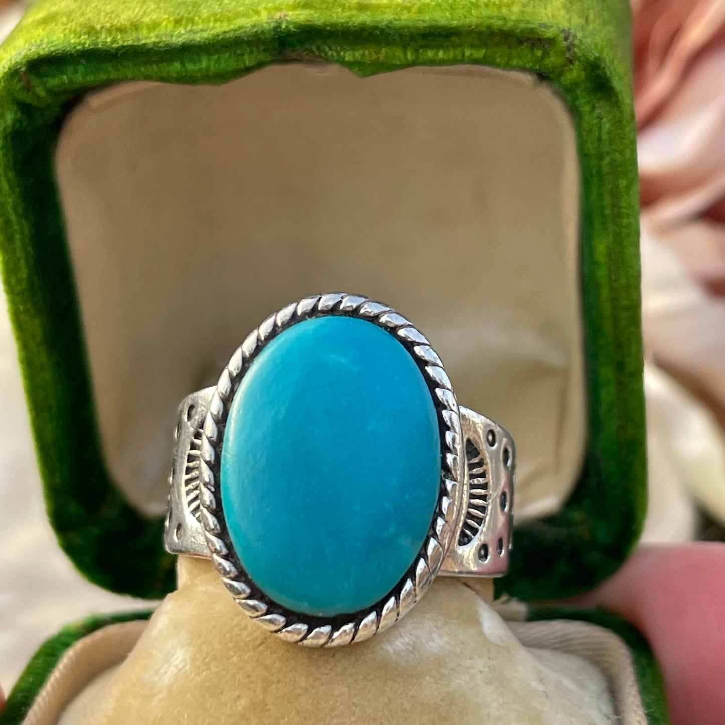 Vintage Sterling Silver Sleeping Beauty Turquoise Carolyn Pollack Ring S 14g