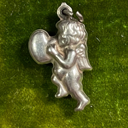 Vintage Sterling Silver Puffy Cherub Heart Charm