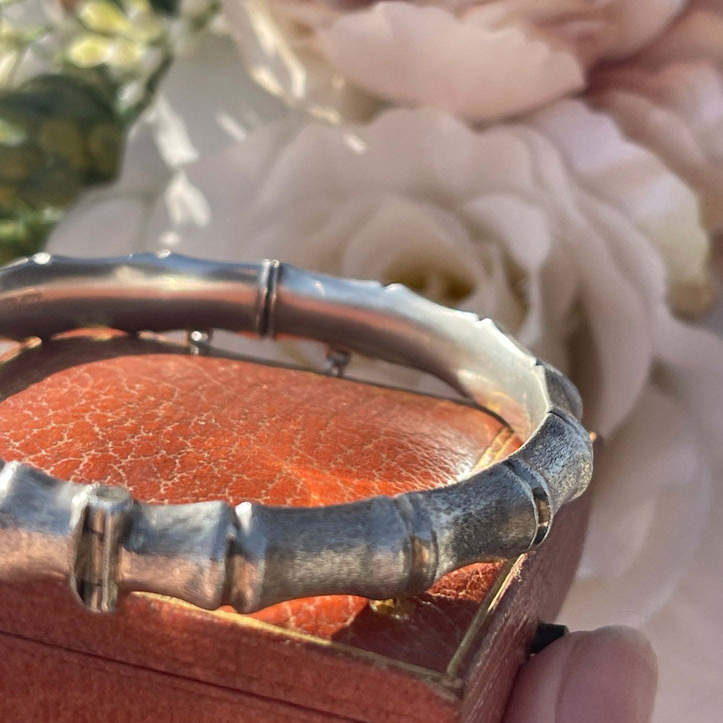 Vintage 1979 Sterling Silver Textured Bamboo Bangle Bracelet 13g