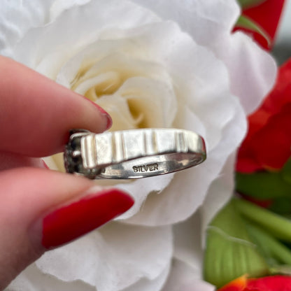 Vintage Sterling Silver Diamond & Sapphire Flower Cluster Ring 925 O