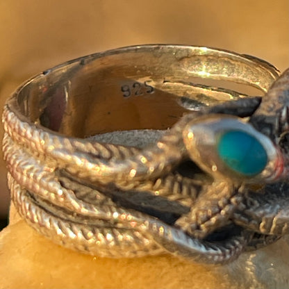 Vintage Antique Sterling Silver Turquoise triple snake ring N
