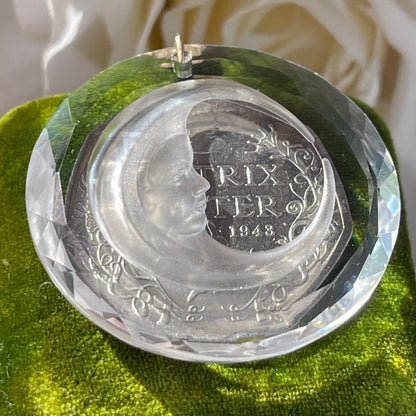 Unreleased: Vintage Swarovski Crystal Moon Intaglio Sun Catcher Gold Pendant