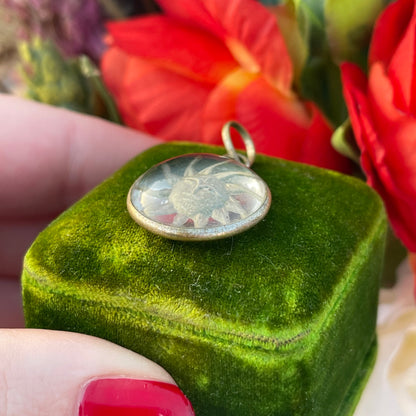 Vintage Silver Indian Reverse Carved Sun Face Pendant Necklace