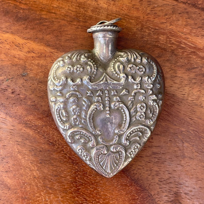 Unreleased: Vintage Sterling Silver Heart Perfume Bottle Pendant large 55mm
