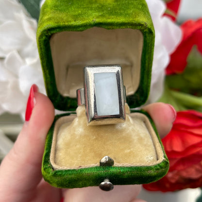Sterling Silver Mother Of Pearl Chunky Square Cushion Ring N