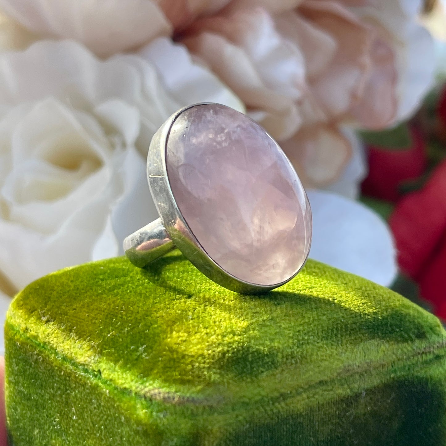 Sterling Silver Large 20ct Rose Quartz Cabochon Ring Statement 925 M 8g