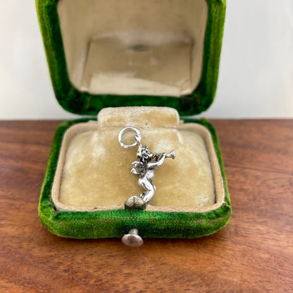 Vintage Sterling Silver Cherub Horn Charm