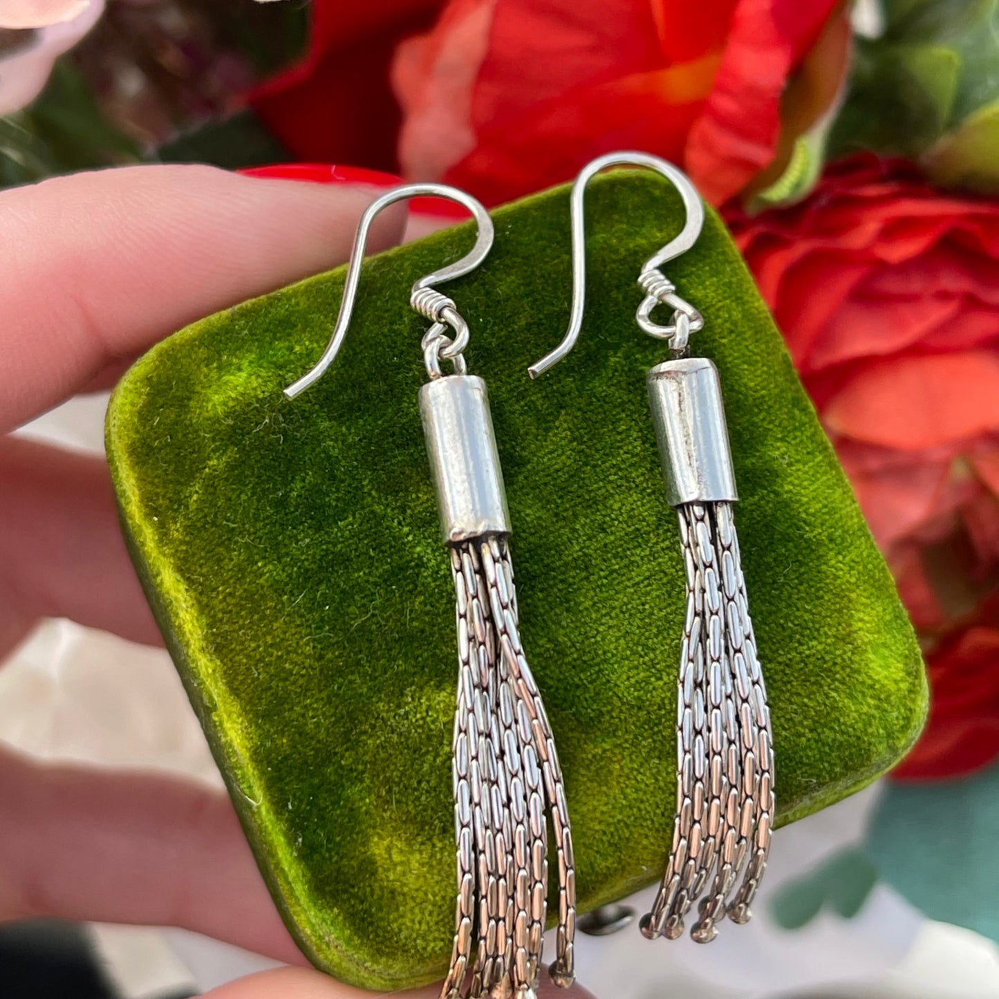 Vintage Sterling Silver Fob Tassel Earrings