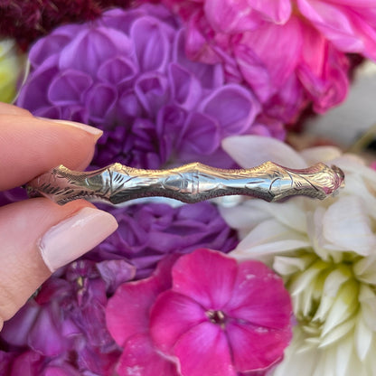 Vintage Sterling Silver Slim Etched Bamboo Bangle Bracelet
