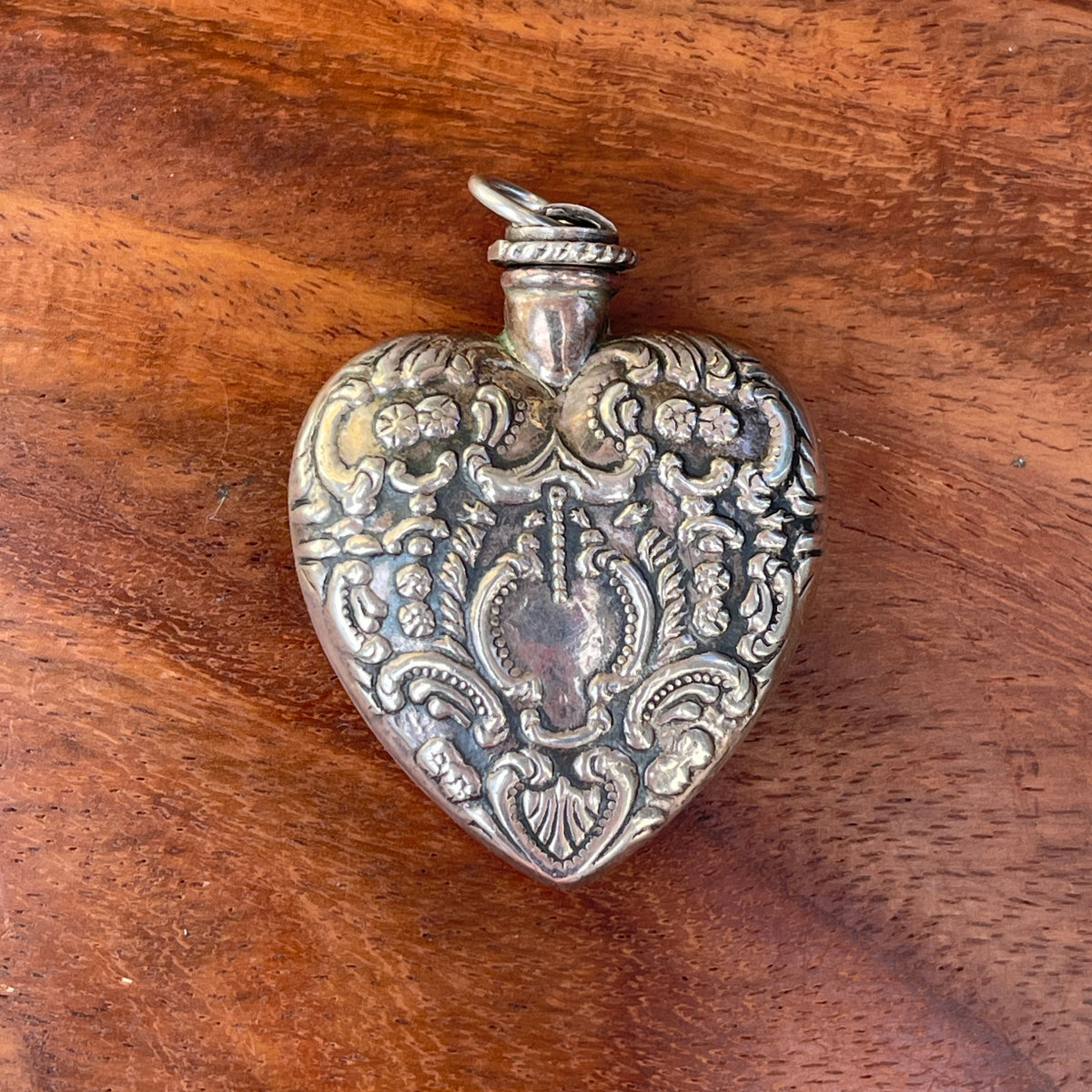 Unreleased: Vintage Sterling Silver Heart Perfume Bottle Pendant 40mm