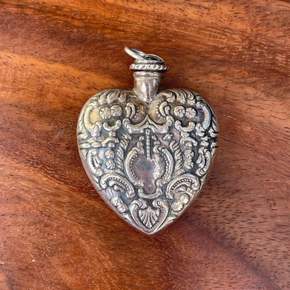 Unreleased: Vintage Sterling Silver Heart Perfume Bottle Pendant 40mm