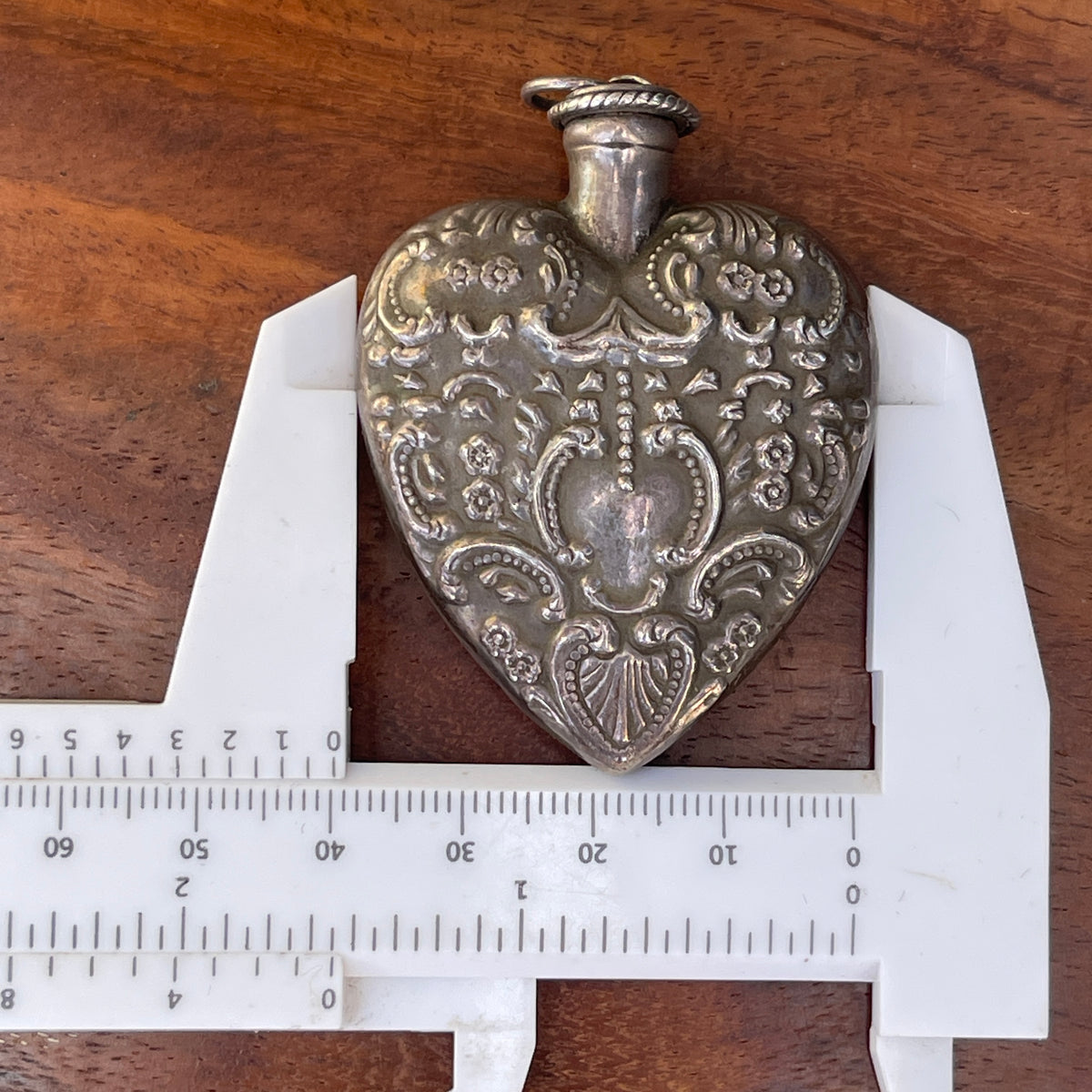 Unreleased: Vintage Sterling Silver Heart Perfume Bottle Pendant large 55mm