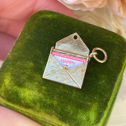 Vintage 9ct Gold Envelope Charm Pendant Letter RARE Antique Revival 3g