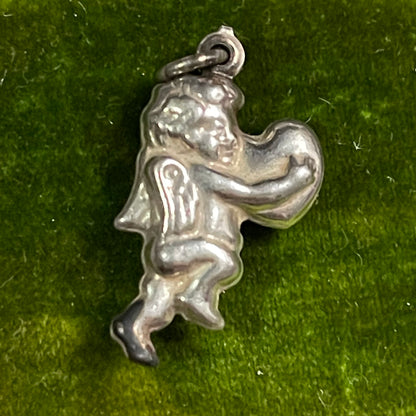 Vintage Sterling Silver Puffy Cherub Heart Charm