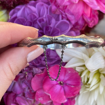 Vintage Sterling Silver Slim Etched Bamboo Bangle Bracelet