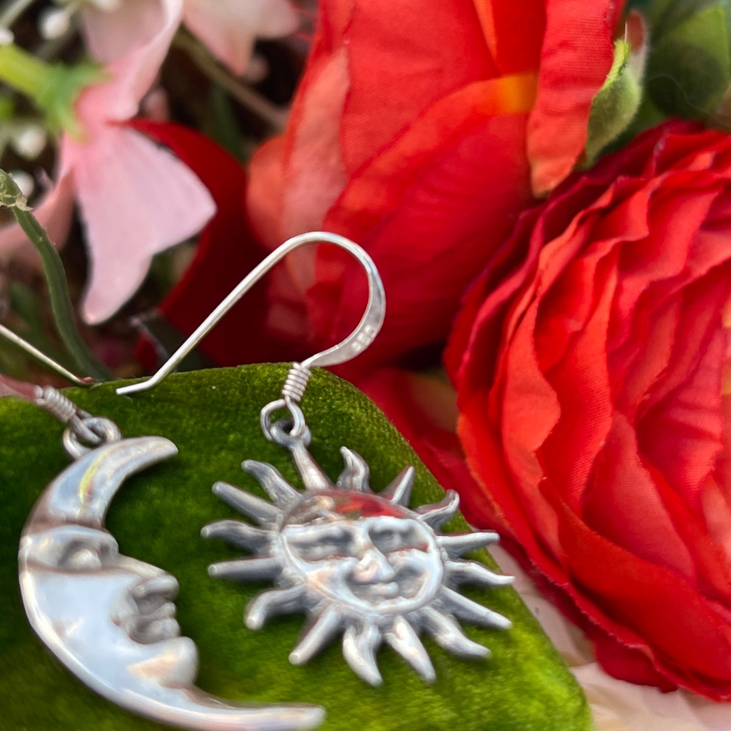 Vintage Sterling Silver Celestial 90s Sun Moon Face earrings