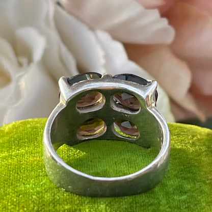 Vintage Sterling Silver Chunky Smoky Quartz Quad Ring Statement 925 L Heavy 6g