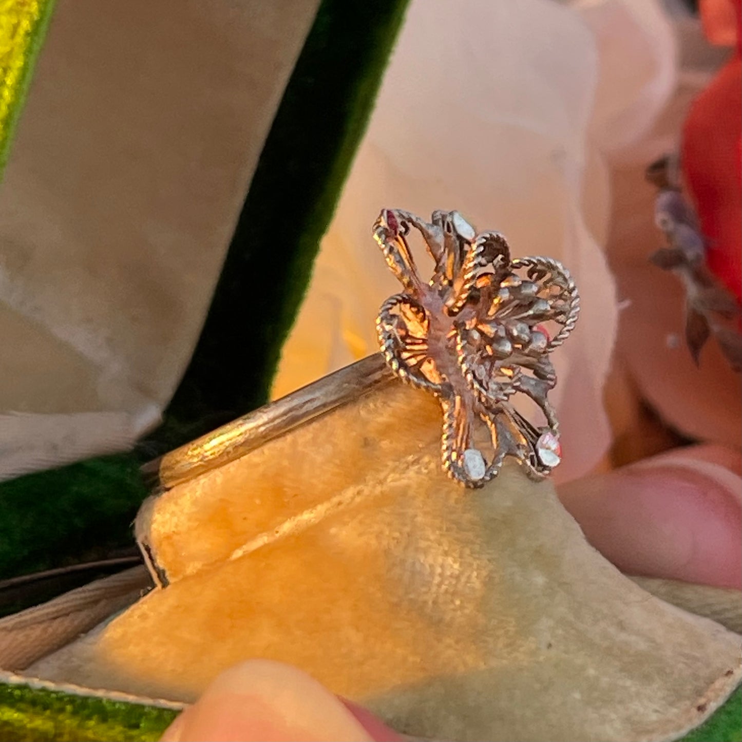 Vintage Silver Filigree Flower Daffodil ring O