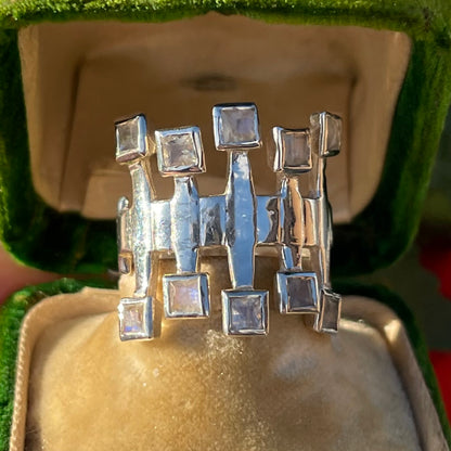 Vintage Sterling Silver Moonstone Square Modernist Statement Ring P