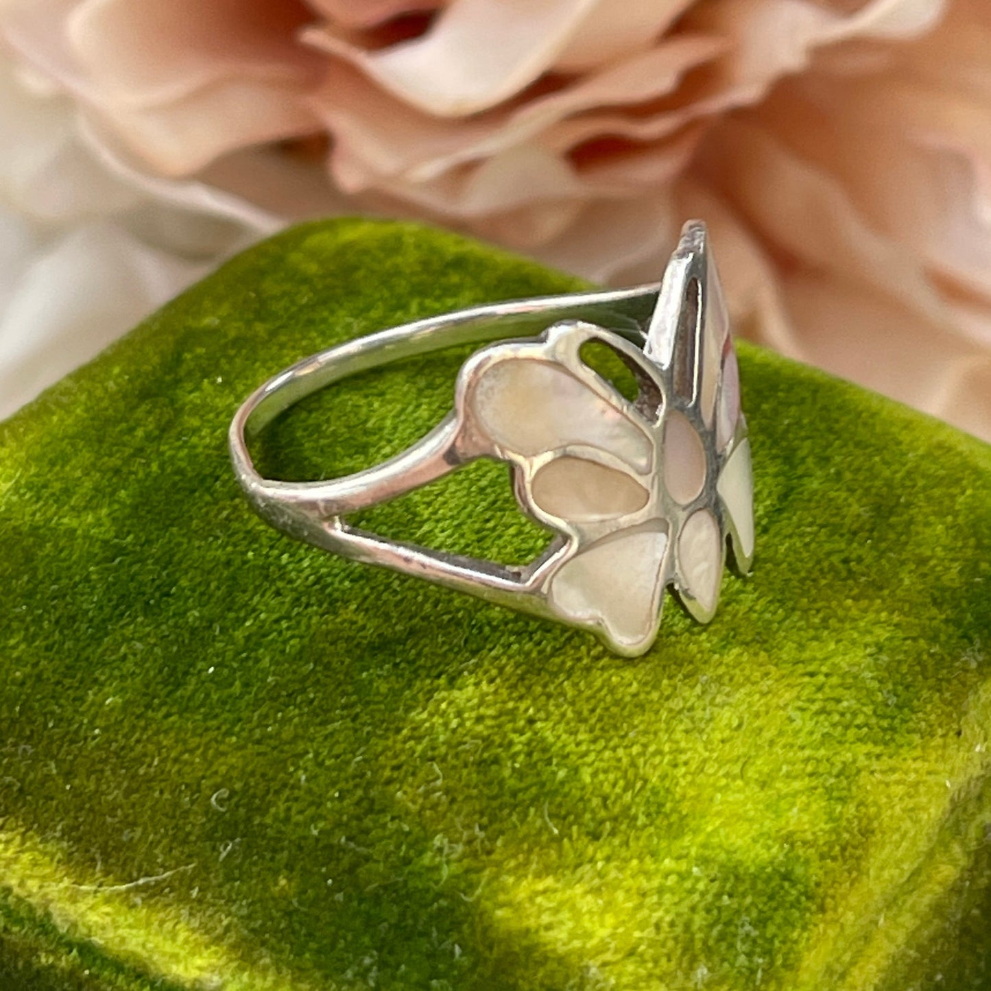 Unreleased: Sterling Silver Mother Of Pearl Inlay Butterfly Ring O
