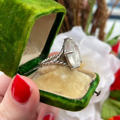 Sterling Silver Iridescent Moon & Stars Ring Vintage Celestial Style Q