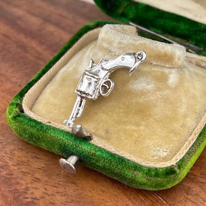 Vintage Sterling Silver Revolver Gun Charm Pendant