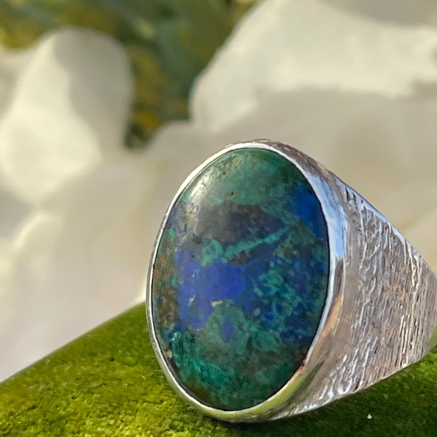 Vintage Sterling Silver Azurite Malachite Signet Ring 1994 6.9g P