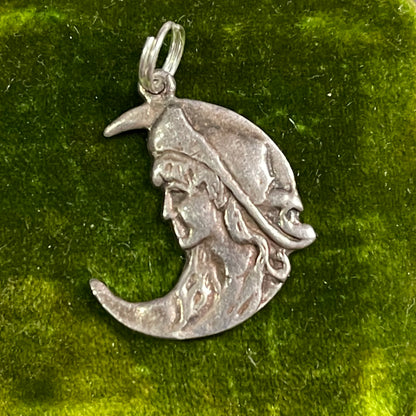 Vintage Sterling Silver Maiden In The Moon Charm