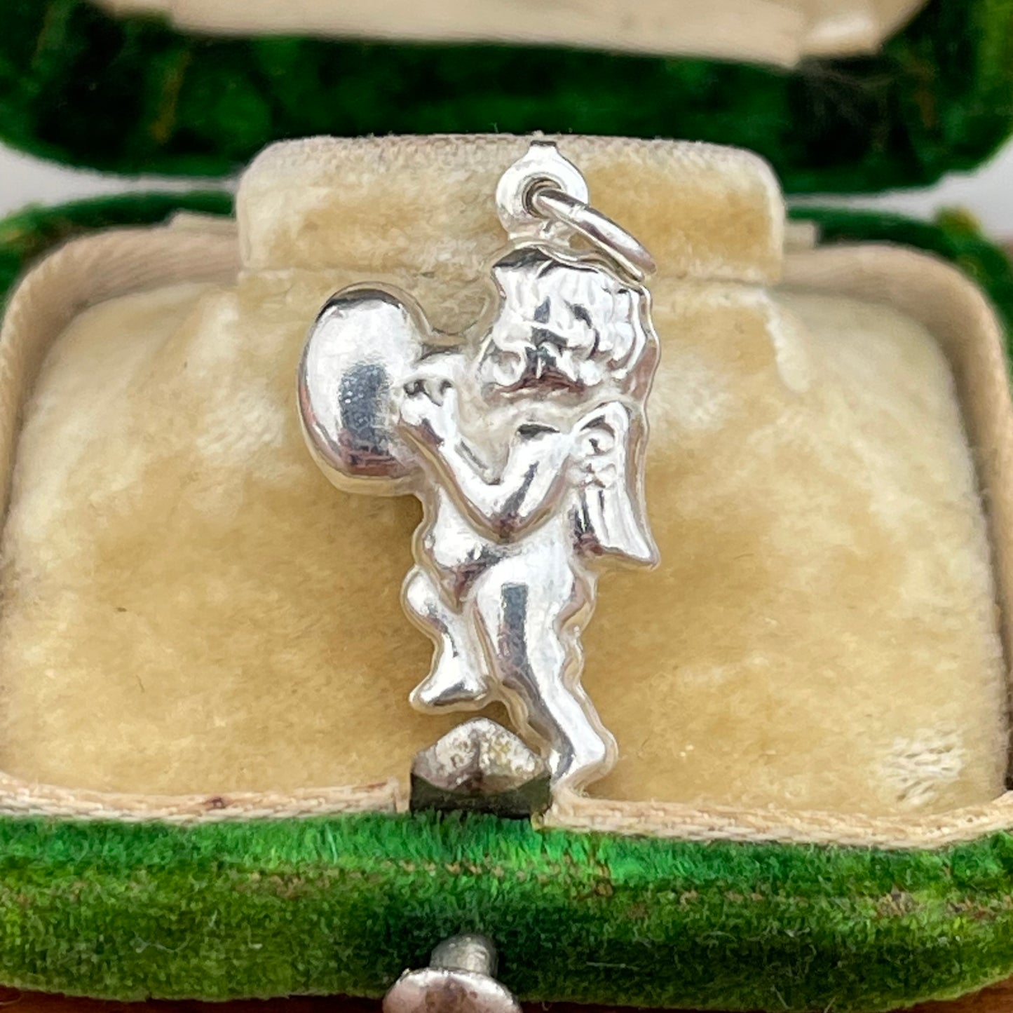 Vintage Sterling Silver Puffy Cherub Heart Charm