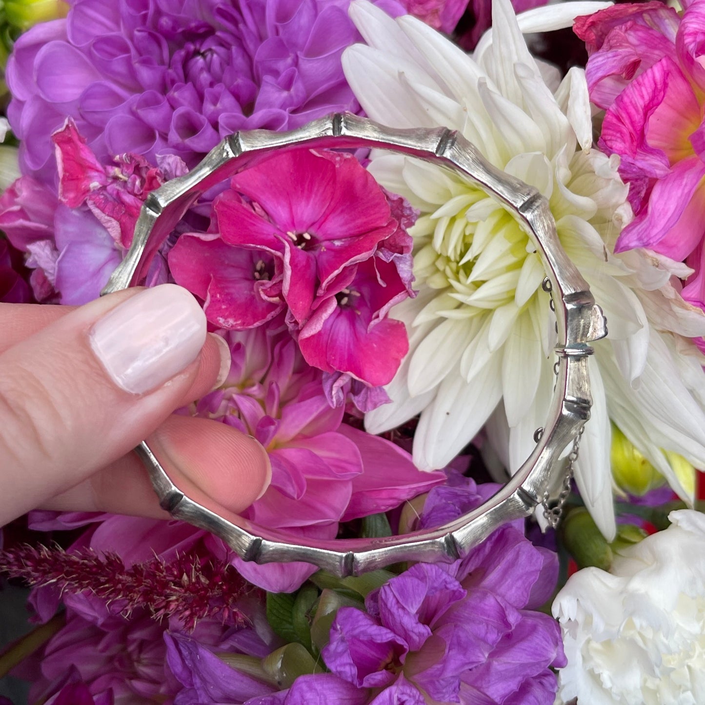 Vintage Sterling Silver Textured Bamboo Bangle Bracelet