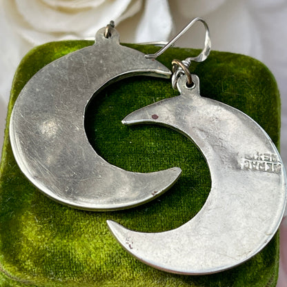 Vintage Silver Abalone Crescent Moon Drop Earrings