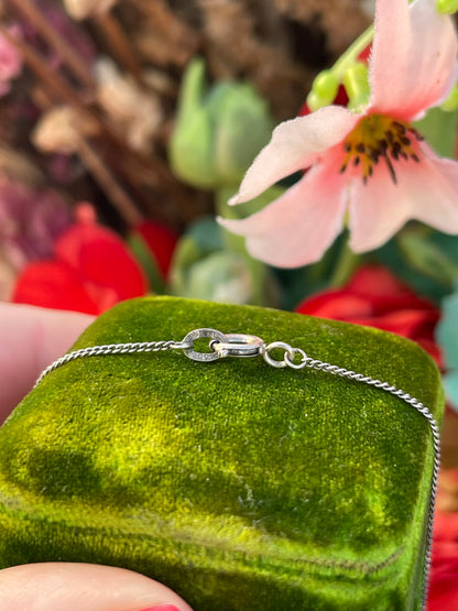 Vintage Sterling Silver Glass Moon Face Pendant Necklace