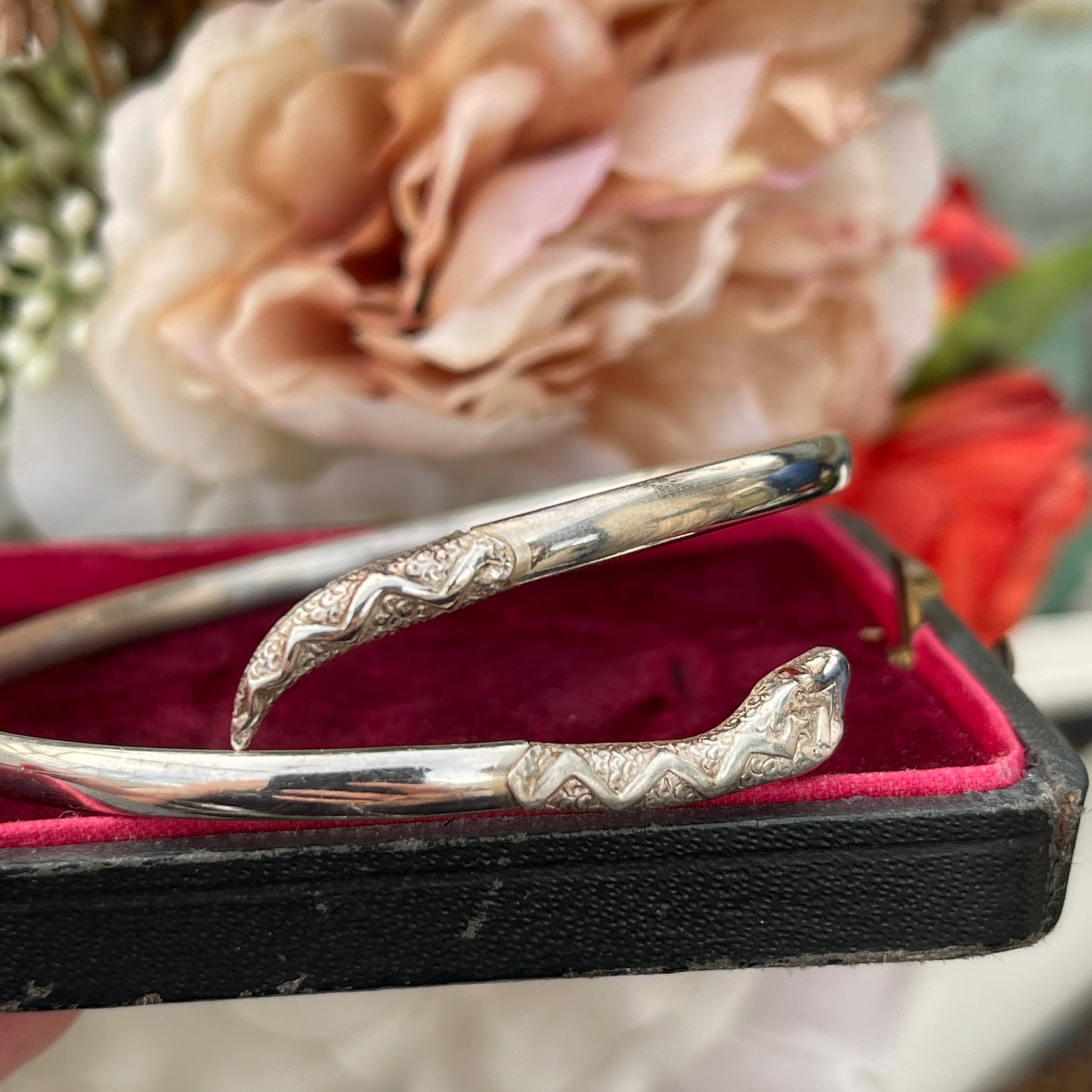 Unreleased: Vintage Sterling Silver Snake Bangle Red eyes 6.7g