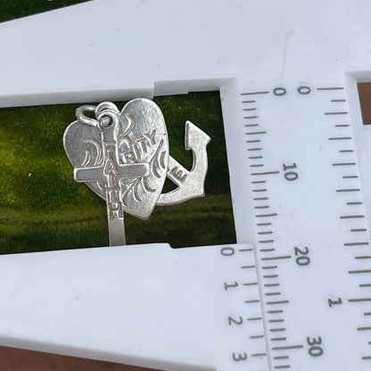 Vintage Sterling Silver Hope Faith Charity Heart Cross Anchor Charm Pendant