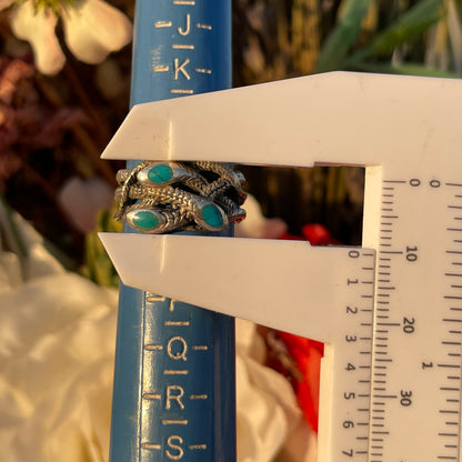 Vintage Antique Sterling Silver Turquoise triple snake ring N