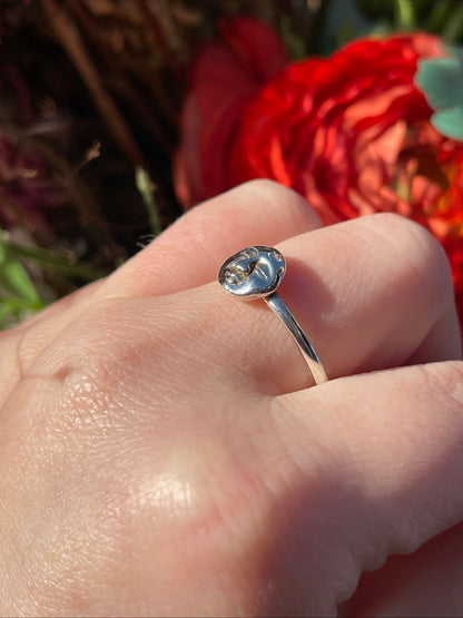 Sterling Silver Moon Face Ring Vintage Victorian Look Celestial Style As above U