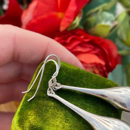 Vintage Sterling Silver Glossy Large Teardrop Earrings
