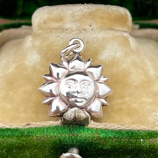 Vintage Sterling Silver Puffy Sun Celestial Charm Pendant