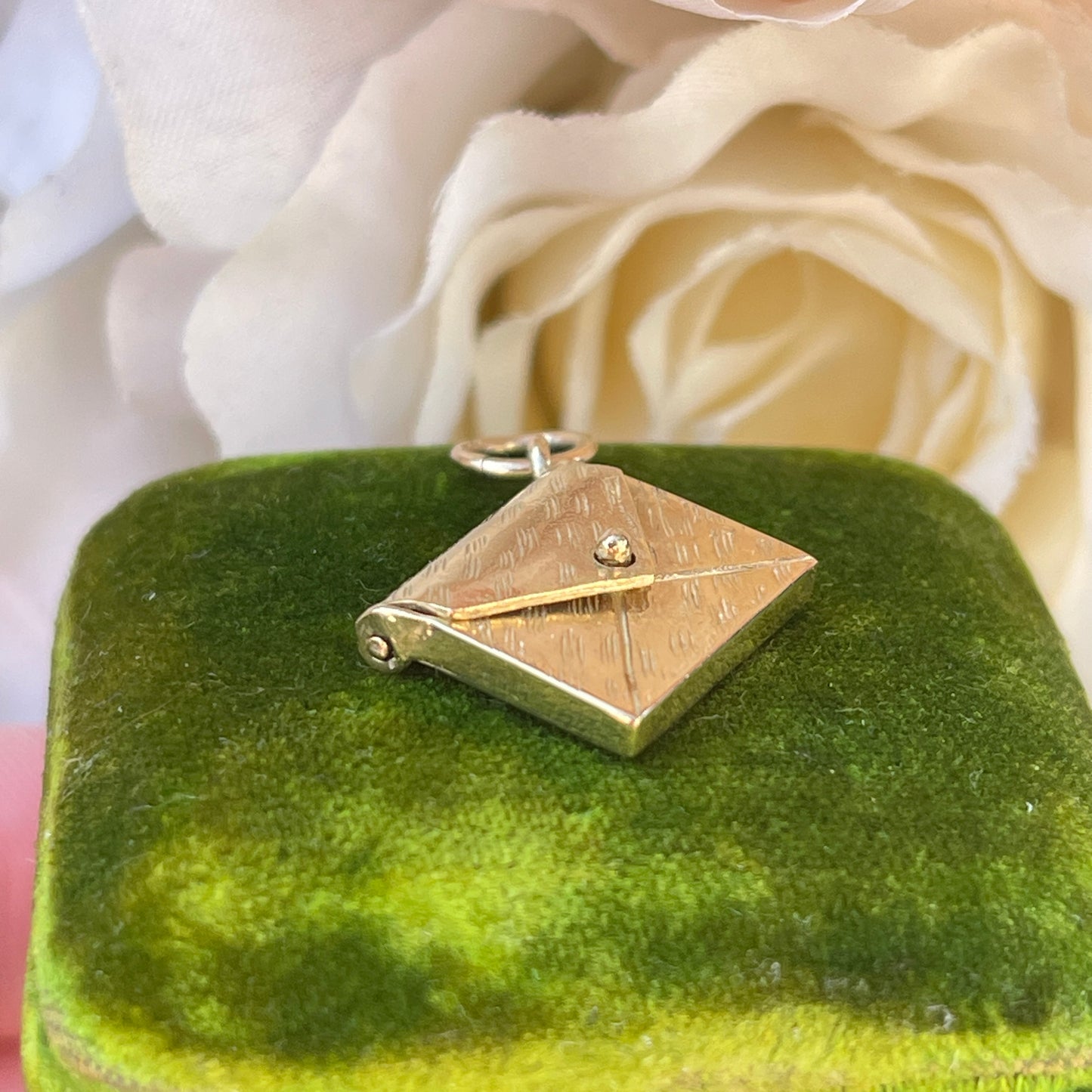 Vintage 9ct Gold Envelope Charm Pendant Letter RARE Antique Revival 3g