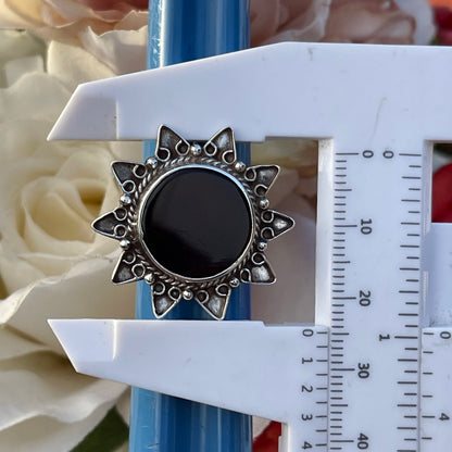 Vintage Sterling Silver 90s Indian Sun Burgundy Ring M 6.4g