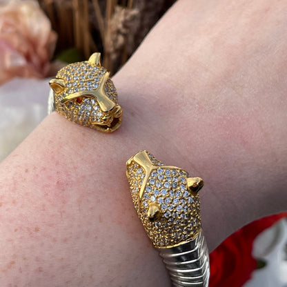 Sterling Silver Panther Gold Gilt Head Bangle Bracelet John Start Hallmarked 55g