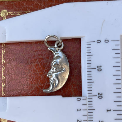 Sterling Silver Vintage Crescent Moon Face Charm Double Sided